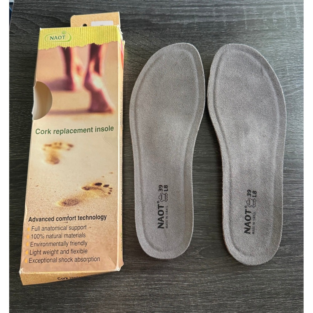 Naot Cork Replacement Insoles Womens Size 8 EU 39 Grey Suede NEW